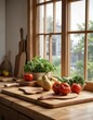 © Katherina - Several wooden cutting boards arranged neatly near a window with soft natural light, old, home decor, interior, farmhouse