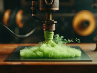 Fototapete - Precision Filament Extrusion Close-Up of Bright Green Printing for Sustainable Prototyping in Manufacturing and Creative Industries
