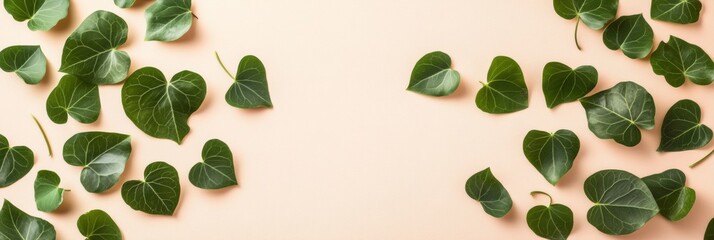 Poster - Nature-Inspired Graphic Design Green Heart Leaves with Typography on Beige Canvas - Eco-Friendly Branding and Community Engagement for Sustainable Marketing Strategies