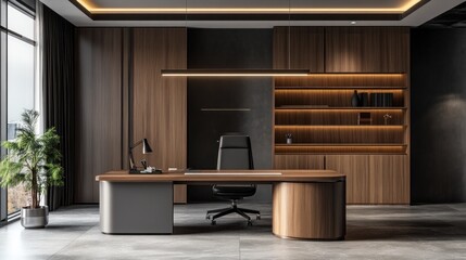 Wall Mural - Modern Office Interior Design with Wooden Desk