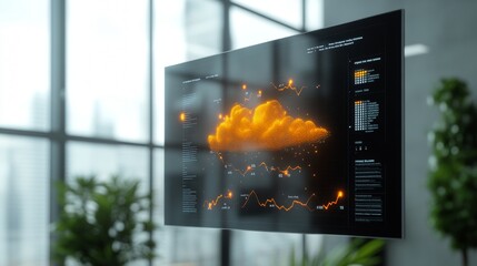 Leinwandbilder - Futuristic Office Display Interactive Digital Weather Radar with Cloud Graphics - Enhanced Business Decision-Making and Environmental Monitoring Solutions