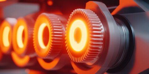 Fototapete - Illuminated Gear Mechanism Futuristic Industrial Hardware with Sleek Metallic Textures - Smart Automation for Advanced Manufacturing Efficiency