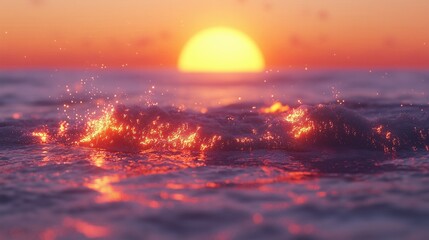 Wall Mural - A breathtaking sunset casts warm hues over gentle ocean waves, creating a tranquil and romantic atmosphere. Perfect for relaxation and inspiration.