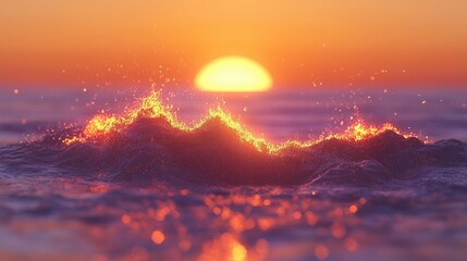 Wall Mural - A stunning sunset over the ocean, with vibrant colors reflecting on the waves, creating a serene and magical atmosphere.