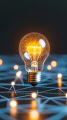 Leinwandbilder - Futuristic Technological Visualization Glowing Lightbulb on Geometric Pattern - Business Innovation Content for Creative Thinking and Breakthrough Ideas in Tech Industry