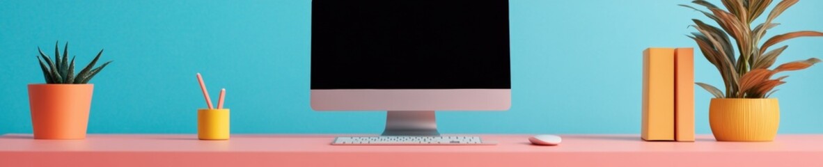 Leinwandbilder - Modern Digital Workspace Bold Colorful Desks with Tablets and Stylus - Inspiring Artistic Media Environments for Creative Industry and Digital Marketing Strategies