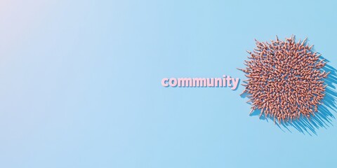 Poster - Minimalist Human Typography Diverse Group Creates Community in Dynamic Formation on Pastel Blue - Team-Building Visuals for Marketing and Creative Collaboration