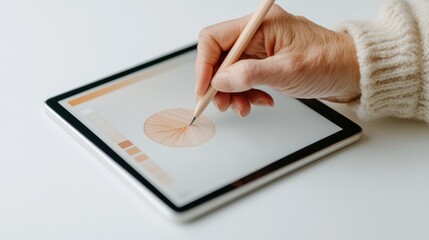 Poster - Minimalist Logo Design Hand with Stylus on Digital Tablet - Enhancing Startup Branding and Creative Content in Contemporary Workspaces