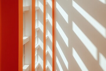 Aufkleber - Minimalist Architectural Patterns Sunlit Orangewhite Walls in Modern Library - Enhance Academic Spaces and Sustainable Design for Educational Inspiration