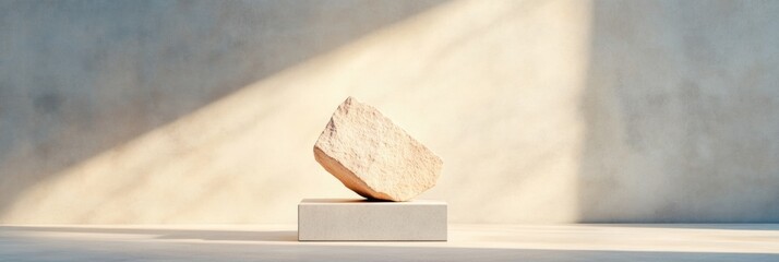 Poster - Minimalist Stone Trophy Design Geometric Craft on Pedestal with Dramatic Lighting - Refined Product Recognition and Industrial Design for Contemporary Business Spaces