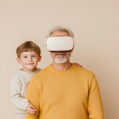 Aufkleber - Retro-Modern VR Bonding Cozy Beige Family Room with Matching VR Goggles - Enriching Family Engagement and Immersive Tech Learning for All Ages