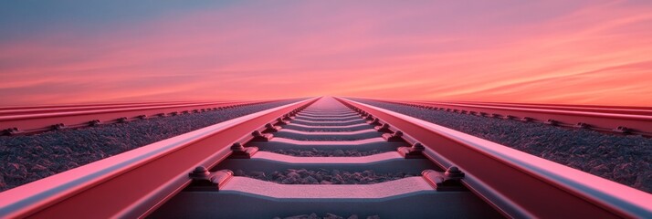 Fototapete - Contemporary Urban Rail Network Sleek Steel Tracks in Golden Hour Setting - Modern Transportation Solutions and Efficient Connectivity for Infrastructure Planning