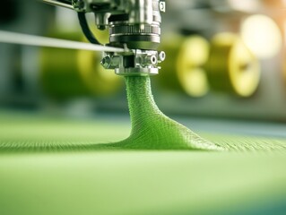 Fototapete - Precision in Printing Close-Up of Green Filament Extrusion on Textured Heated Bed Innovations for Product Prototyping and Sustainable Development in Creative Workshops