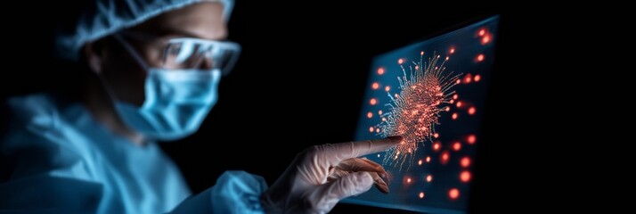 Poster - Futuristic Healthcare Display Facial Recognition and Biometrics on Digital Screen - Advanced Cybersecurity in Medical Facilities for Enhanced Safety and Data Protection