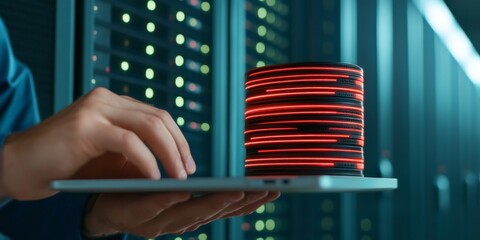 Aufkleber - Futuristic Server Room Analysis Next-Gen Software Code Review and IT Infrastructure Security Visualization with Red LED Design - Cutting-Edge Data Protection for Tech Enterprises