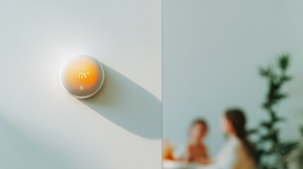 Aufkleber - Minimalist Smart Thermostat Display on White Wall Energy Management and Efficiency for Modern Smart Homes - Family-Centric Automation and Comfort