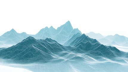 Abstract teal wireframe mountain range landscape.