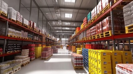 Wall Mural - Warehouse with Rows of Palletized Products