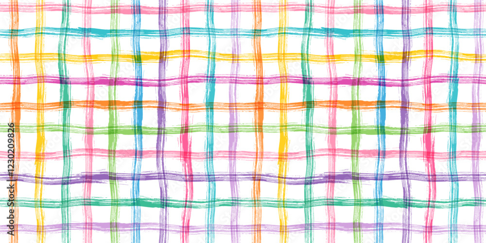 Cute colorful vector hand drawn summer plaid check seamless vector ...