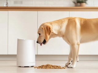 Aufkleber - Contemporary Pet Tech Display Smart Automatic Feeder in Minimalist Kitchen - Enhancing Urban Pet Lifestyles with Sleek Design and Efficient Feeding Solutions