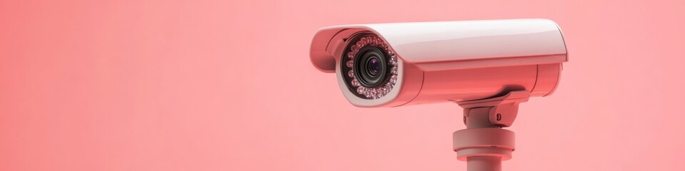 Leinwandbilder - Chic Urban Surveillance Modern Pink Camera on Minimalist Backdrop for Security Solutions - Proactive Public Space Safety and Trendy Crime Prevention in Commercial Settings