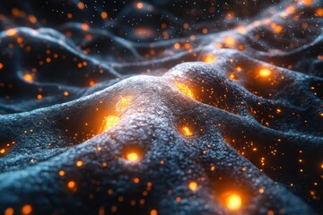 Wall Mural - glowing lava-like formations on an otherworldly landscape captured in a dark, mystical environment