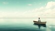 © musa - Solitary man sits in a small boat on a calm sea under a vast sky.