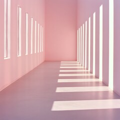 Aufkleber - Serene Pink Minimalist Hallway Pastel Aesthetic Geometry with Natural Light Patterns - Contemporary Interior Design Inspiration for Creative Digital Content and Branding