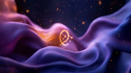 Poster - Contemporary Cosmic Decor Abstract Gemini Nebula with Golden Stars in Dynamic Blues and Purples - Modern Astrology Art for Digital Spaces and Trendy Interiors