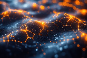Wall Mural - abstract representation of glowing networks on a dark surface illustrating technology and connectivi