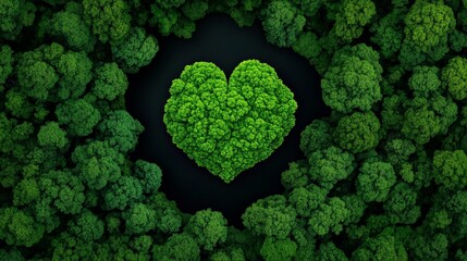 Wall Mural - Heart of the Forest: An aerial view reveals a heart shape formed by lush green foliage nestled within a dense forest, symbolizing the love and preservation of nature.