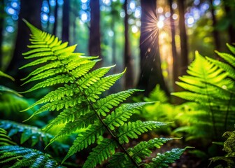 Wall Mural - Lush Green Fern Forest in Drizzling Rain - Atmospheric Nature Photography