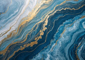 Wall Mural - Luxurious Blue & Gold Marble Texture: Abstract Swirls, Precious Stone Background