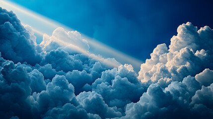 Wall Mural - Aerial View of Cumulus Clouds with Sunbeam