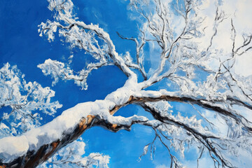 Canvas Print - A painting of a tree with snow on it