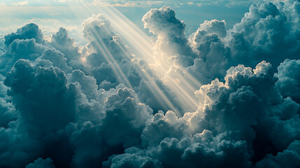 Wall Mural - Sunbeams Illuminating Cumulus Clouds