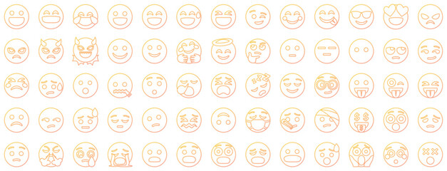 Wall Mural - Set of 65 emoticon smile icons, Gradient style.
