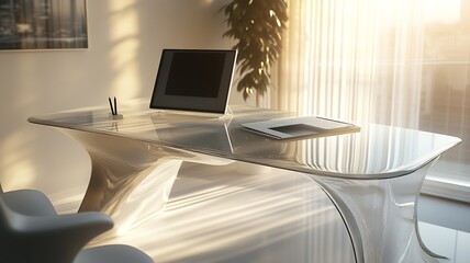 Poster - A sleek and modern minimalist desk setup with clean lines, neutral tones, and an organized workspace, perfect for productivity and focus.

