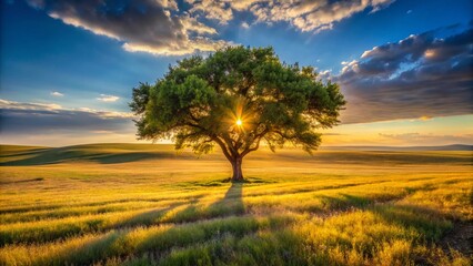 Wall Mural - Majestic Mulberry Tree Solitary in Vast Steppe Landscape - Stunning Nature Photography