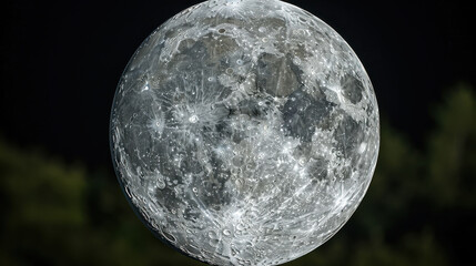 Wall Mural - Bright full moon in clear night sky with stars, showcasing its beauty and detail