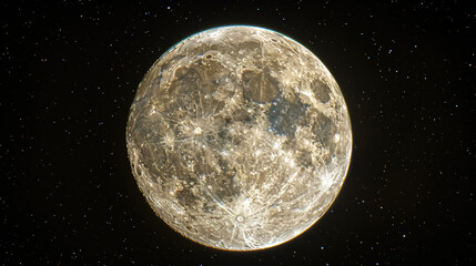 Wall Mural - Bright full moon in clear night sky with twinkling stars, creating serene atmosphere