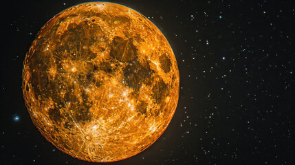 Wall Mural - Bright full moon in clear night sky with stars, showcasing celestial beauty