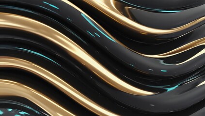 Wall Mural - black and gold abstract texture with fluid metallic reflections, luxurious and elegant