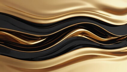 Wall Mural - black and gold abstract texture with fluid metallic reflections, luxurious and elegant