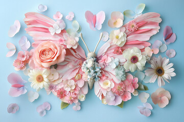 Wall Mural - A butterfly made of flowers and petals in soft pastel tones