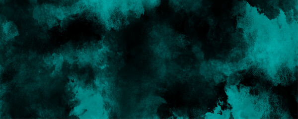 Wall Mural - Teal color powder explosion, isolated on dark cosmic powder smoke isolated ethereal blurred. Watercolor sea green grunge aquarelle paint paper textured painting stylist charming modern texture. 