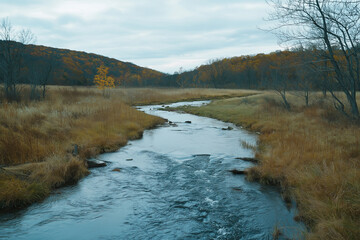 Wall Mural - A flowing river blending seamlessly into an oil painting