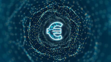 Wall Mural - blue digital money logo and tunnel line connection with cryptocurrency finance and digital money tec