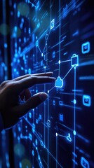 Man touching connect to data information on the Cloud Computing Technology Internet Storage Network Concept And a large database big data Through internet technology. Verical. High quality photo