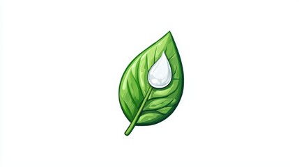 Poster - Green Leaf with Water Droplet Illustration on Clean Background